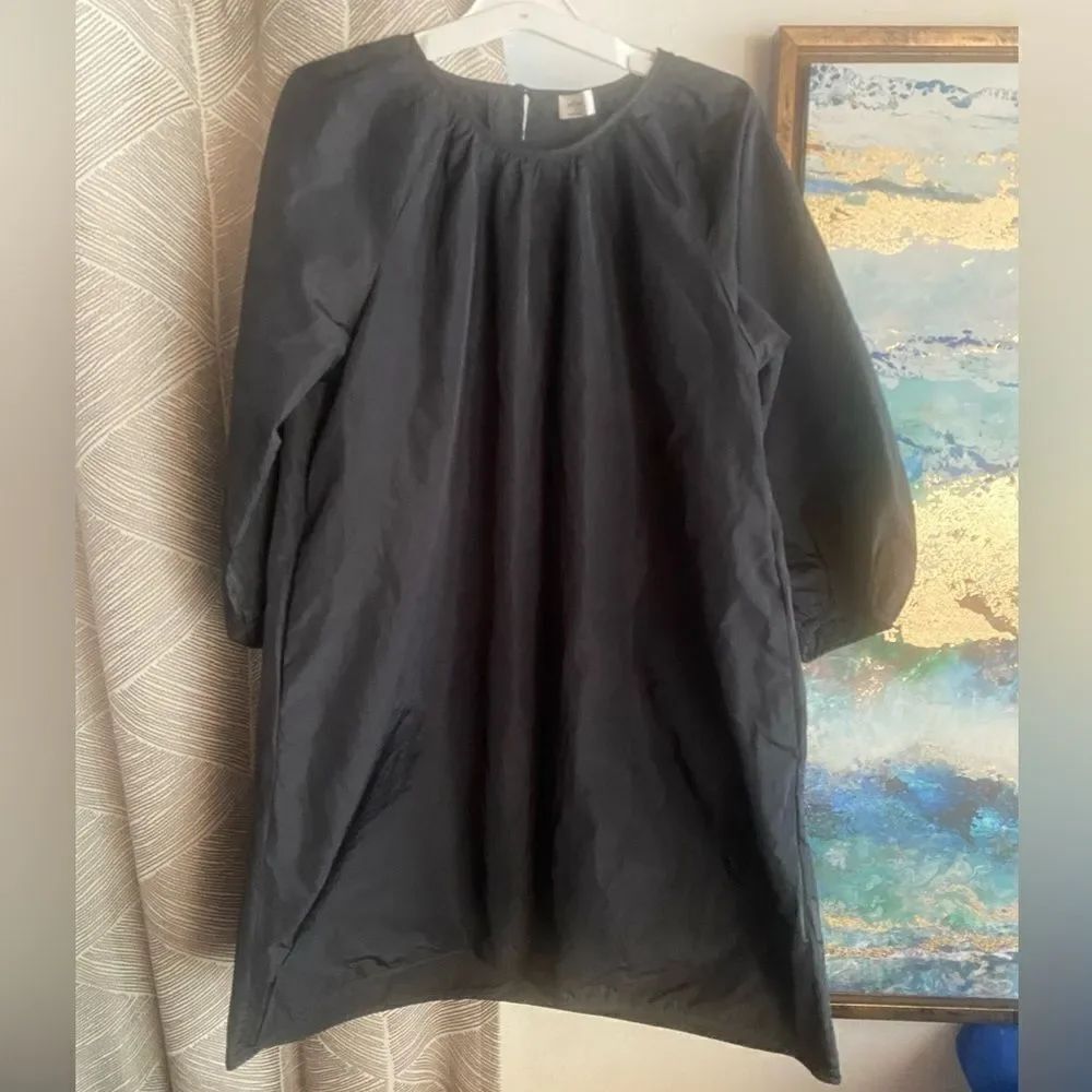 Wilfred Mini Dress Womens Sz Small Black Scoop Neck โPuff Sleeve Pockets
